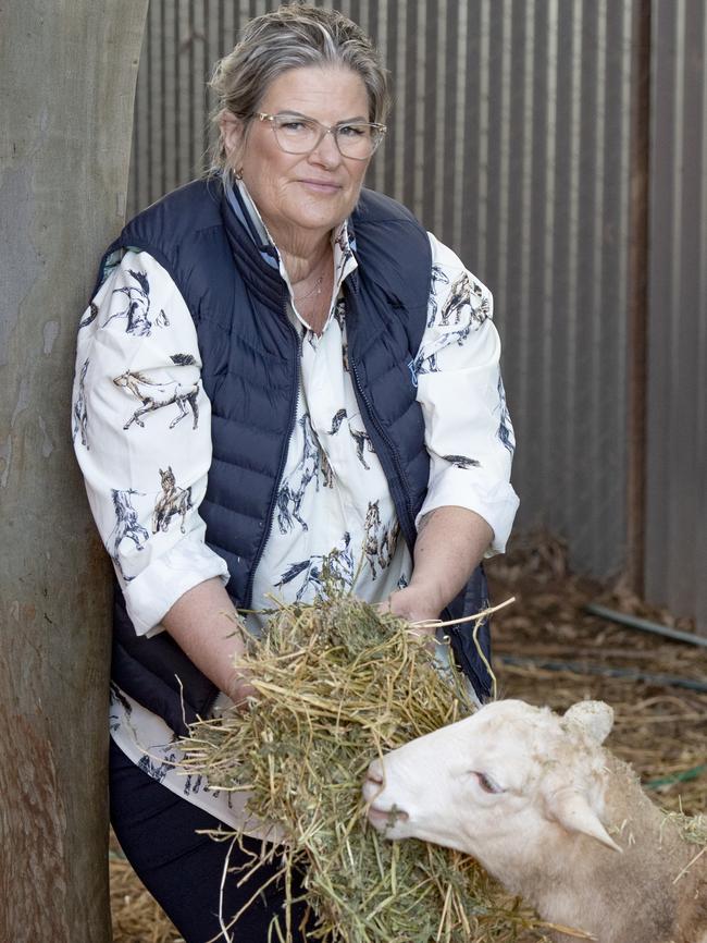 Jeannine on her farm with her sheep. Picture: Zoe Phillips