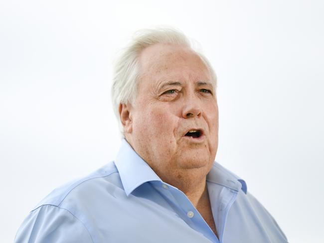 Businessman Clive Palmer is seen during a press conference on the Gold Coast, Monday, March 23, 2020. Mr Palmer said he will pay for more than one million doses of a malaria drug that could help fight coronavirus. (AAP Image/Dan Peled) NO ARCHIVING