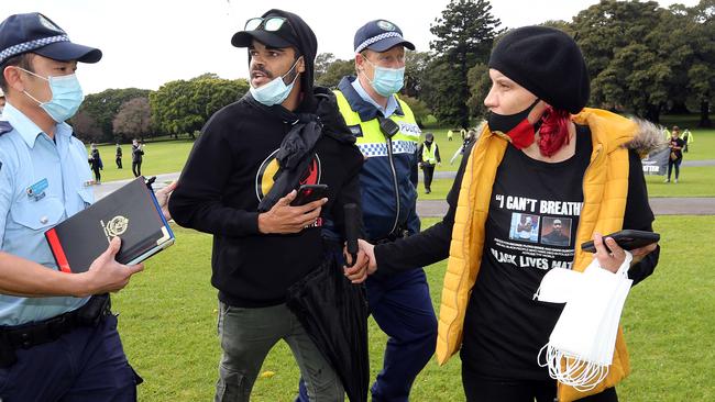 Black Lives Matter activists are arrested in The Domain. Picture: Matrix