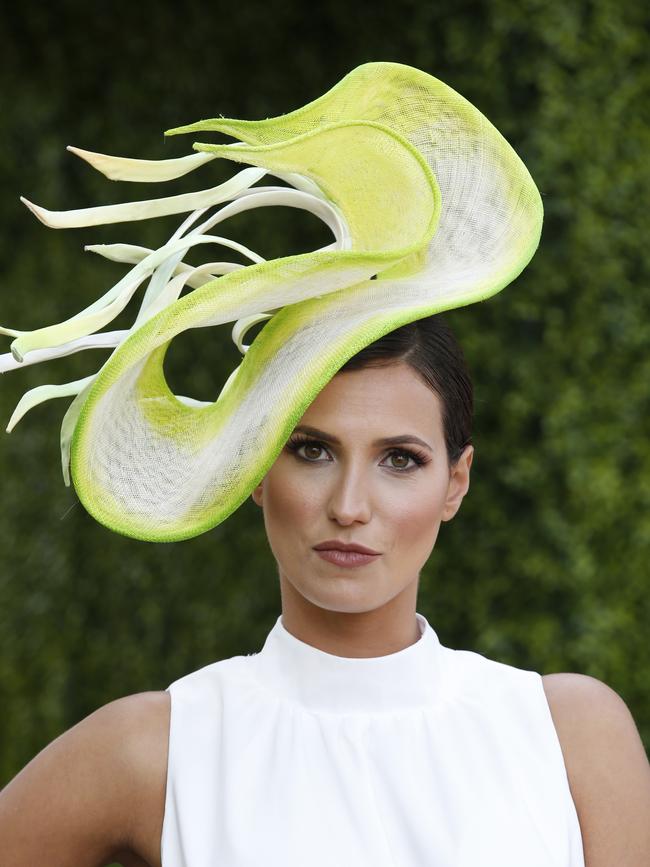 Millinery entrant Federica Mancusi wearing a hat by Rachael Henson. Picture: David Caird