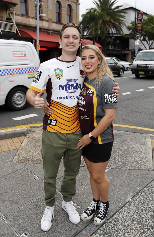 Chase Day and Charmaine Heathcote pictured at the Broncos v Rabbitohs, round 1, on Caxton Street, Brisbane 11th of March 2022. This is the first game for the BroncosÃ• season.