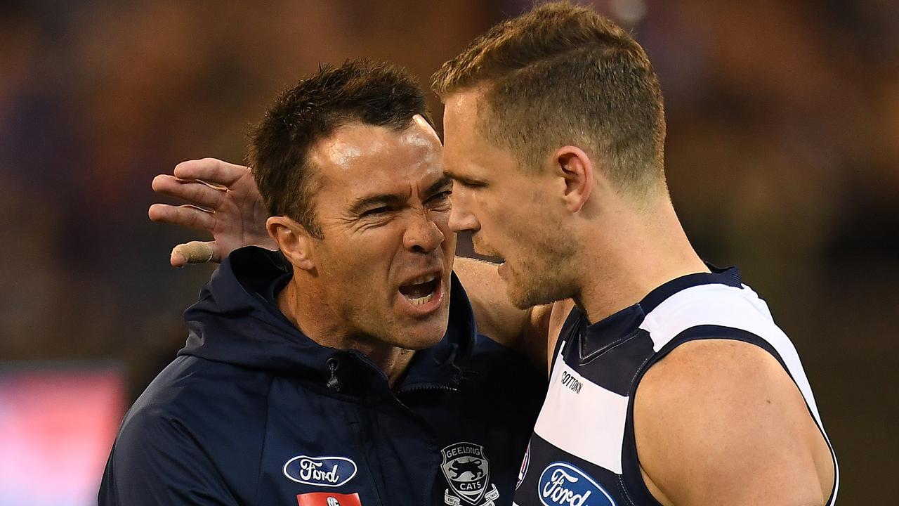 Cats coach Chris Scott and captain Joel Selwood are used to playing finals. Pic: AAP 