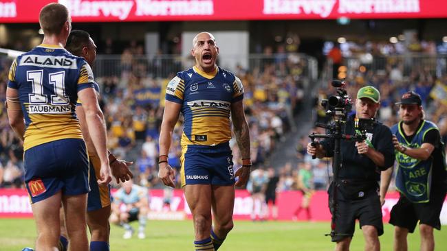 Blake Ferguson celebrates a try (Photo by Matt King/Getty Images)