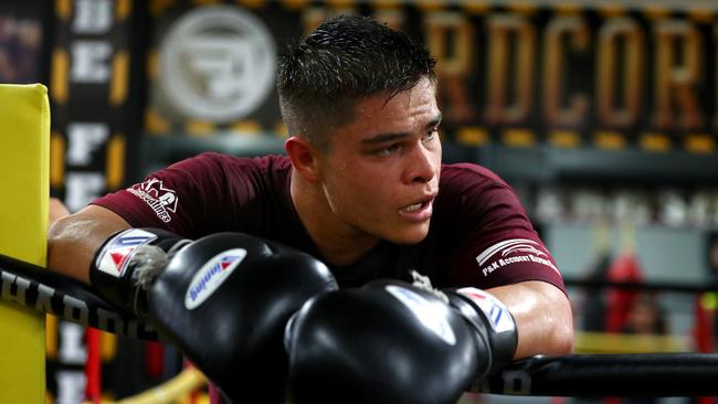 Undefeated knockout artist Bilal Akkawy training at Hardcore Gym in Sydney. Pictures: Gregg Porteous