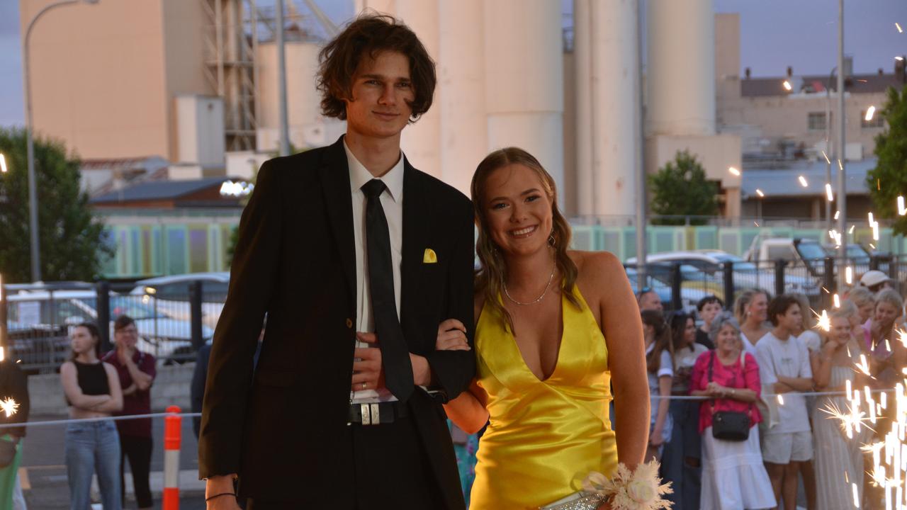 Toowoomba school formals. At the 2023 St Ursula's College formal is graduate Jasmine Lewis with her partner. Picture: Rhylea Millar