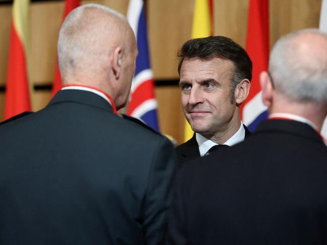 French President Emmanuel Macron at a meeting to address the ongoing Russian-Ukranian conflict as part of the Paris Defence and Strategy Forum. Picture: AFP