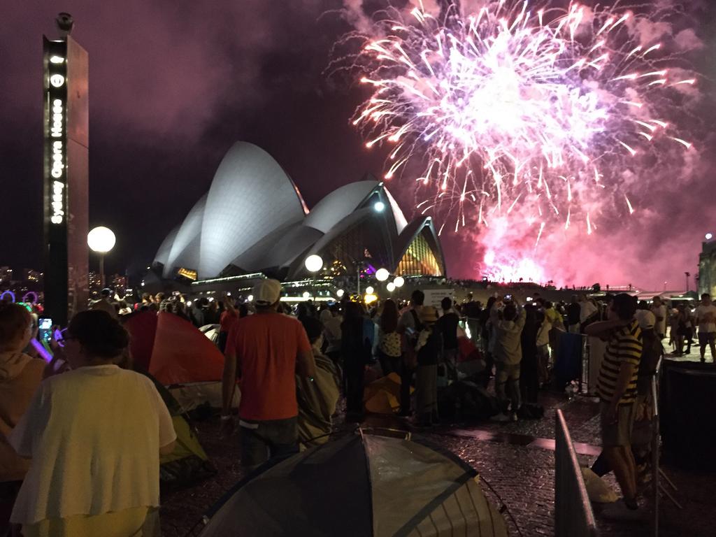 Sydney’s New Years Eve fireworks are pictured from the Opera House foreshore. Picture: Derrick Krusche