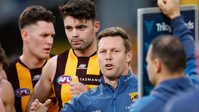 Hawthorn coach Sam Mitchell will miss the start of pre-season training as he continues to recover from pneumonia. Picture: Dylan Burns/AFL Photos via Getty Images.