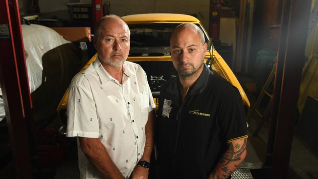 Peter Wyss and son Shaun’s were victims of graffiti vandals. Picture: James Ross