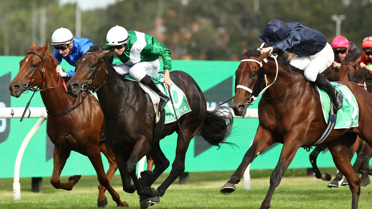 Marhoona winning the 2025 Golden Slipper at Rosehill. Picture: Getty Images