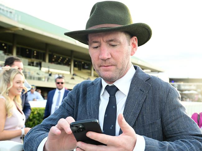 Ryan Maloney and Ciaron Maher cause a Group 1 Queensland Oaks boilover with Socks Nation at Eagle Farm. Picture: Grant Peters - Trackside Photography