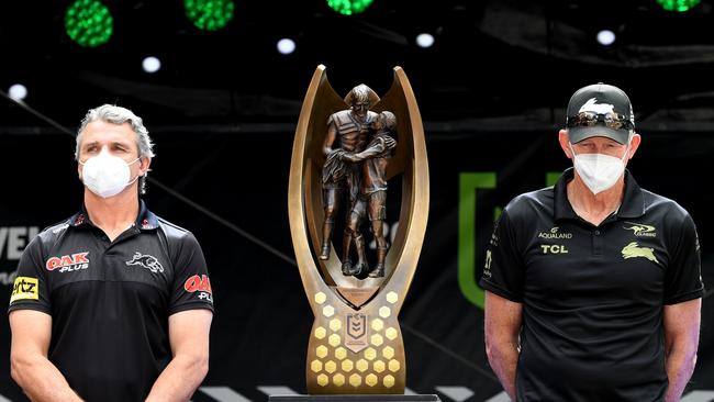 Grand final coaches Ivan Cleary and Wayne Bennett will be chasing the ultimate prize on Sunday. Picture: Bradley Kanaris/Getty Images