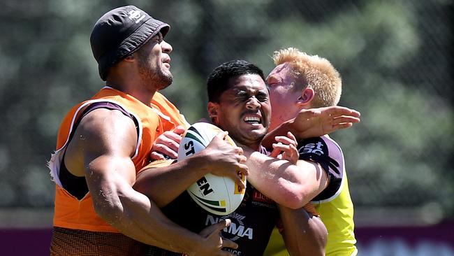 Broncos teammates ensuring Anthony Milford’s head is screwed on right this year. Picture:  Bradley Kanaris/Getty Images