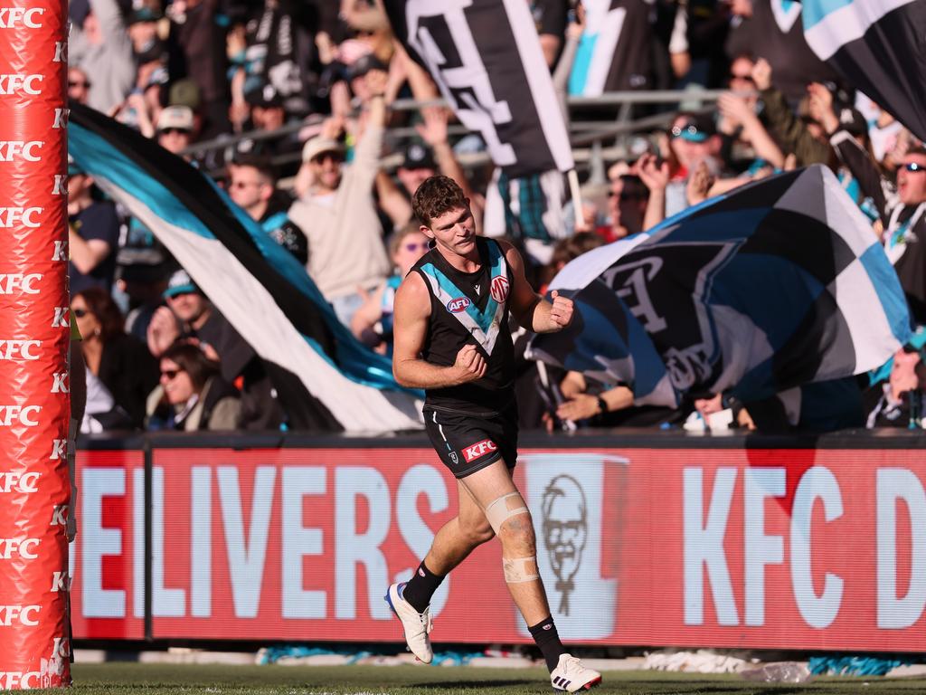 Mitch Georgiades is set to miss for the Power after being suspended. Picture: James Elsby/AFL Photos via Getty Images.