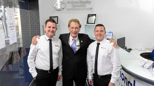 QUESTIONS: First National Action Realty Ipswich owner Glenn Ball (left) says interstate investors often asked if a home was close to light industry or commercial operations. He is pictured with Steven Baldwin and Garth Llewellyn (centre). Picture: David Nielsen