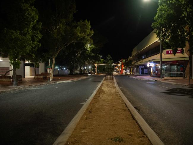 Vacant streets in Alice Springs after the NT government implemented a 14 day curfew for youths in the wake of spiralling crime on March 27, 2024. Picture: Pema Tamang Pakhrin
