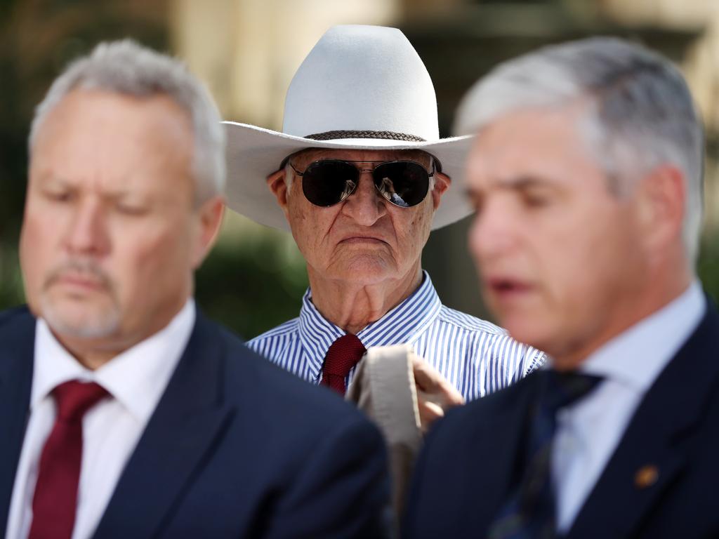 Bob Katter (centre, in focus) started the Katter’s Australian Party on the back of his fierce personality. Now they could be kingmakers. Picture: Nigel Hallett