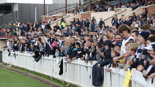 Fans during a Carlton Blues AFL training session at Unley Oval. Picture: Sarah Reed/AFL Photos via Getty Images