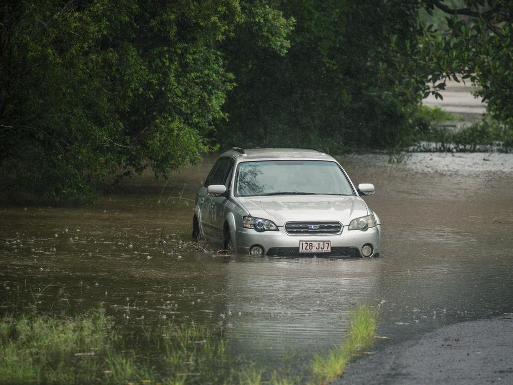 Floodwaters on the Wilson River rising in Lismore after ex-TC Alfred crossed the Queensland coast over the weekend. Picture: NewsWire / Glenn Campbell