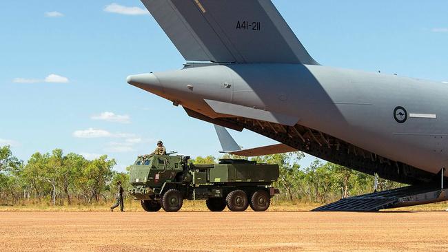 A C-17A Globemaster and a HIMARS unit. Picture: ADF