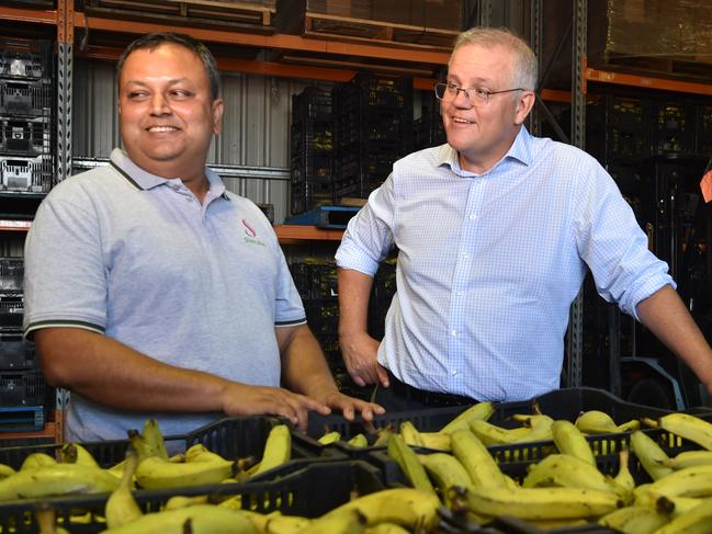 Simsha owner Shardia Singh with Prime Minister Scott Morrison and Herbert MP Phillip Thompson in Townsville. Picture: Evan Morgan