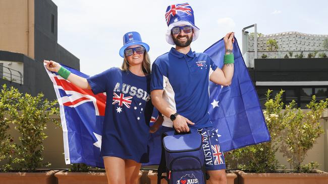 Bella Nilsson and Adrian Fowler with Australia Day products. Picture: Dylan Robinson