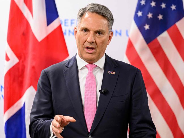 Australian Defense Minister Richard Marles speaks during a joint press conference with the US Defense Secretary and the British Defense Secretary during the AUKUS Defense Ministerial Meeting in Mountain View, California, on December 1, 2023. (Photo by JOSH EDELSON / AFP)