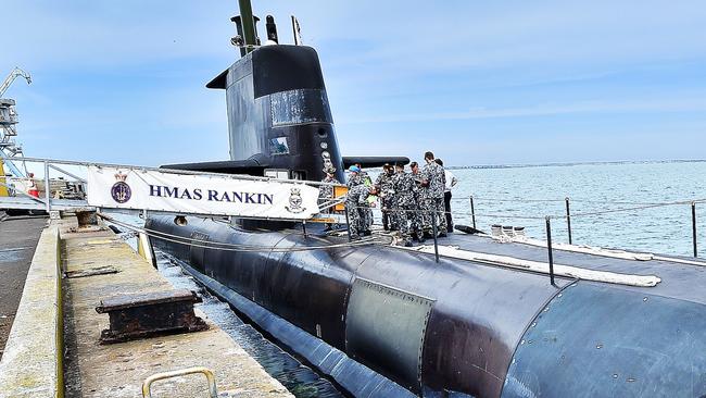 Submarine HMAS Rankin in Geelong.Picture: NIGEL HALLETT