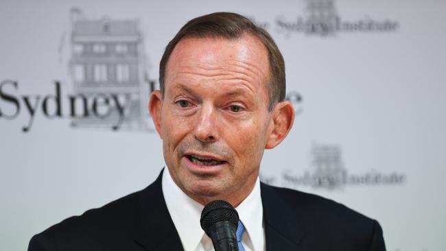 Former prime minister Tony Abbott addresses the Sydney Institute yesterday. Photo: AAP