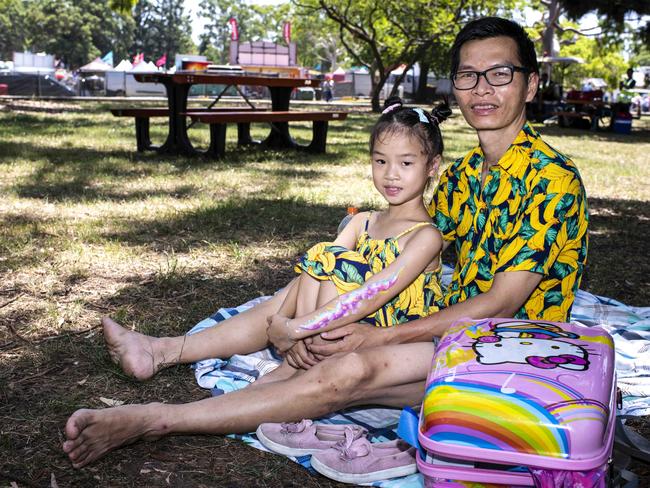 Australia Day in Parramatta Park, Sydney. Baomy Truong with her Dad Vien from Westmead. They are Vietnamese Australian. Picture: Darren Leigh Roberts