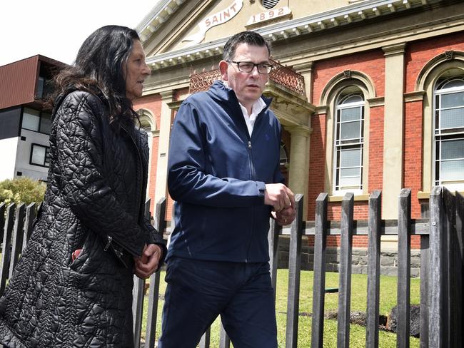 GEELONG, AUSTRALIA - NewsWire Photos NOVEMBER 15, 2022: Victorian Premier Daniel Andrews talks with Chris Couzens, Member for Geelong, before making an announcement about significant funding for womens health while visiting Barwon Health in Geelong. Picture: NCA NewsWire / Andrew Henshaw