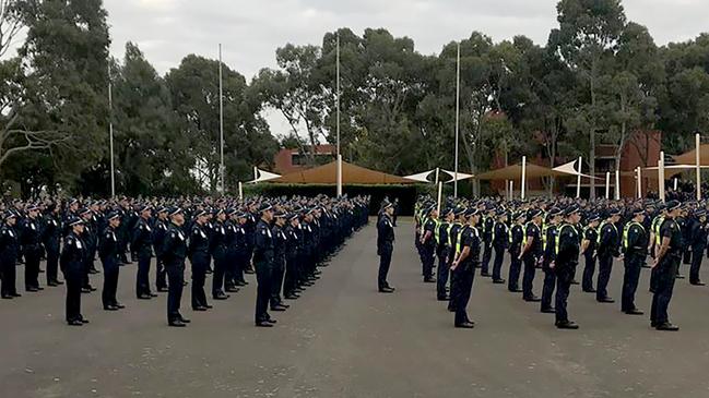 Victorian Police at the Police Academy pay there respect to the four police officers that where killed on the Eastern Freeway.