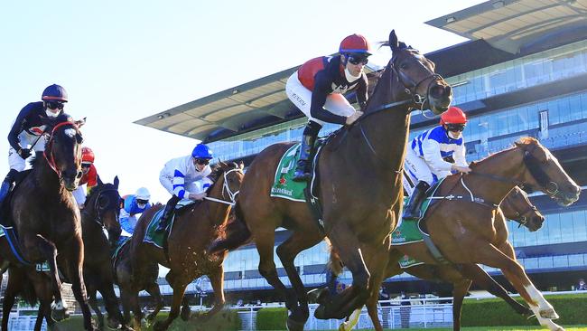 Tommy Berry wins the Missile Stakes on Phobetor. Picture: Getty Images