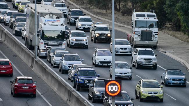 Traffic banked up on the South Eastern Freeway. Picture: Brenton Edwards