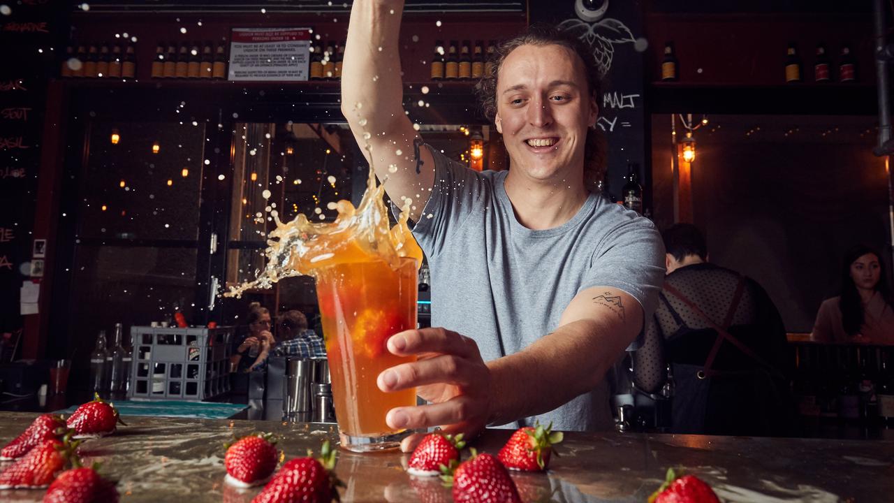 Brewer Eliot Kirby with Lady Burra Brewhouse's Strawberries and Cream Beer. Picture: Matt Loxton