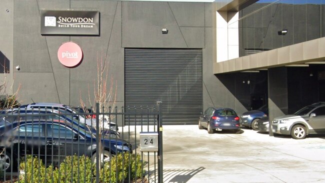 The car park of Snowdon Developments and Pivot Construction Group, where staff have been cornered by angry tradies who are owed money.