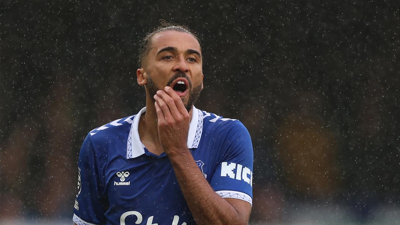 LIVERPOOL, ENGLAND - SEPTEMBER 30: Dominic Calvert-Lewin of Everton reacts during the Premier League match between Everton FC and Luton Town at Goodison Park on September 30, 2023 in Liverpool, England. (Photo by Lewis Storey/Getty Images)