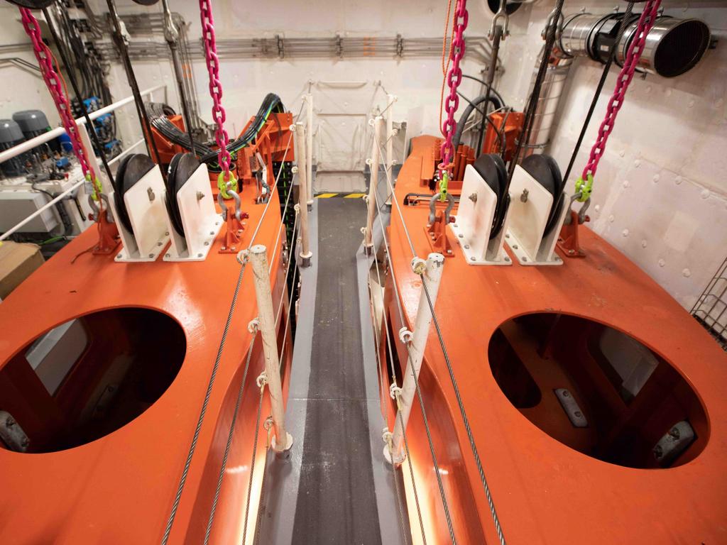 Nuyina’s drop keels – among the hi-tech offerings aboard the ship. Picture: Toni Hutchison/Australian Antarctic Division.