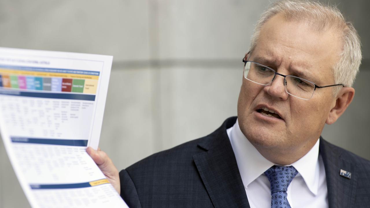 Prime Minister Scott Morrison talks to the media after Friday’s National Cabinet. Picture: NCA NewsWire / Gary Ramage