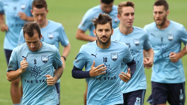 Milos Ninkovic and his Sydney FC teammates during training session. Picture: Getty Images