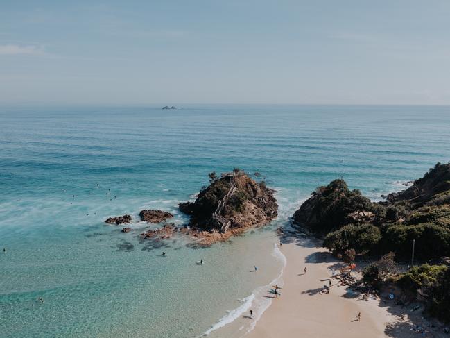 The Pass at Byron Bay on a clear day with blue water. Picture: Getty Images