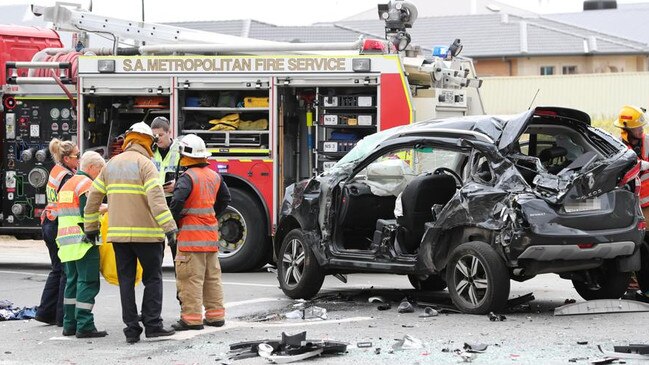 The scene of the crash at the intersection of Womma and Stebonheath Rd, Davoren Park. Picture: Tait Schmaal