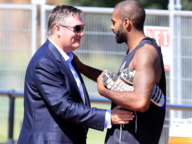 Heritier Lumumba (right) has been outspoken about his time at Collingwood.