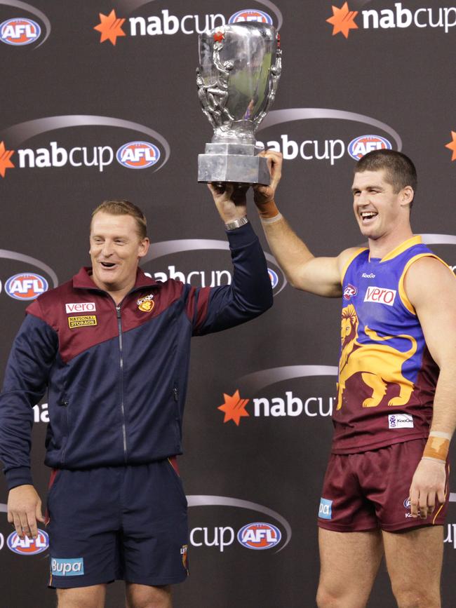 Michael Voss and Jonathon Brown with the last NAB Cup in 2013.