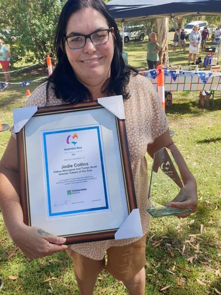 Jodie Collins was awarded the 2021 Oakey Aboriginal and Torres Strait Islander Citizen of the Year award. July 6, 2022. Picture: supplied.