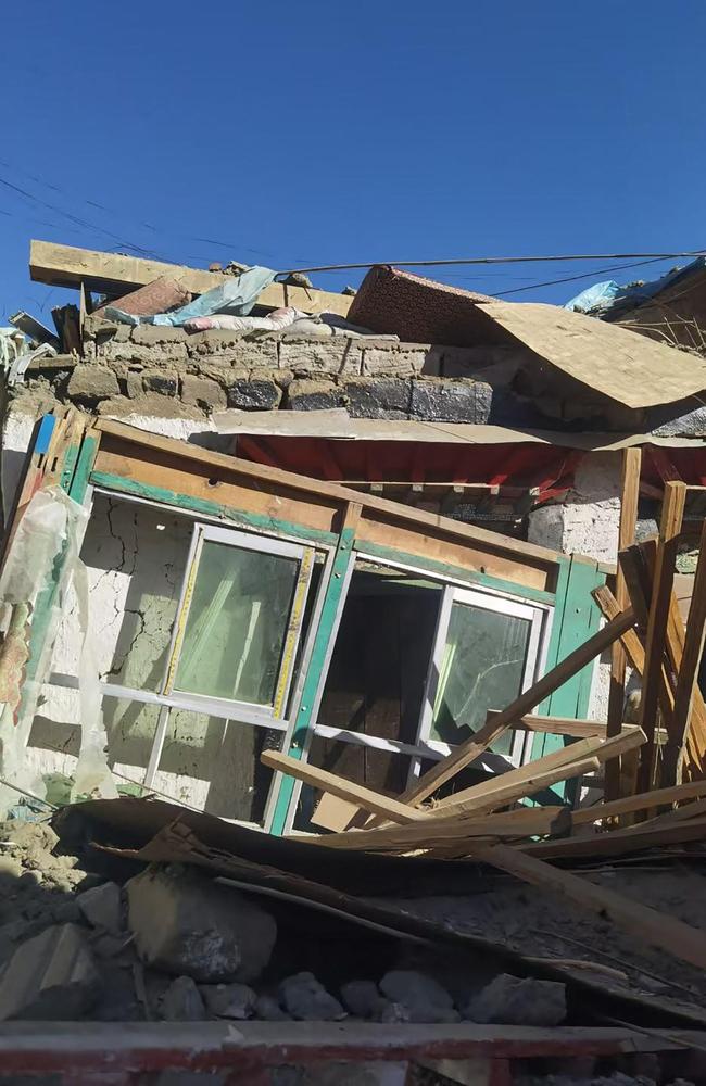 Damaged houses in Shigatse, southwestern China's Tibet region, after an earthquake hit the area. Picture: AFP