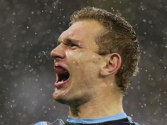 PERTH, AUSTRALIA - JUNE 23:  Tom Trbojevic of the Blues celebrates a try during game two of the 2019 State of Origin series between the New South Wales Blues and the Queensland Maroons at Optus Stadium on June 23, 2019 in Perth, Australia. (Photo by Will Russell/Getty Images)