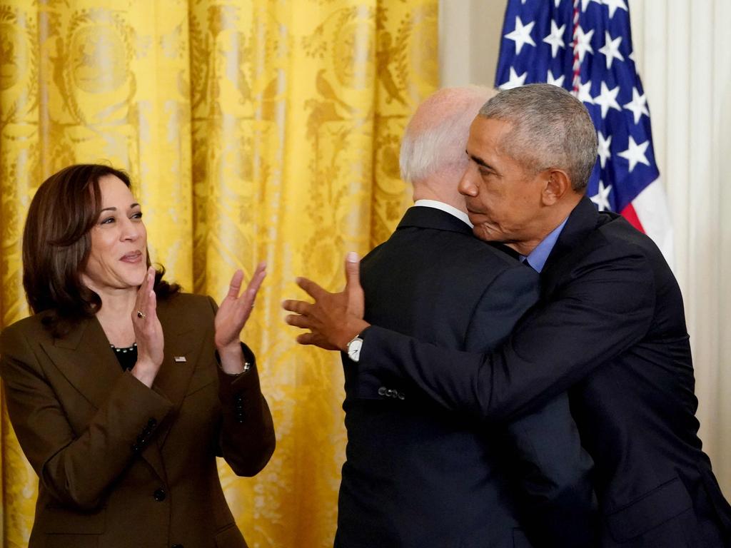 Joe Biden has endorsed Kamala Harris to run as the Democrat’s nominee but former President Barack Obama stopped short. Picture: AFP