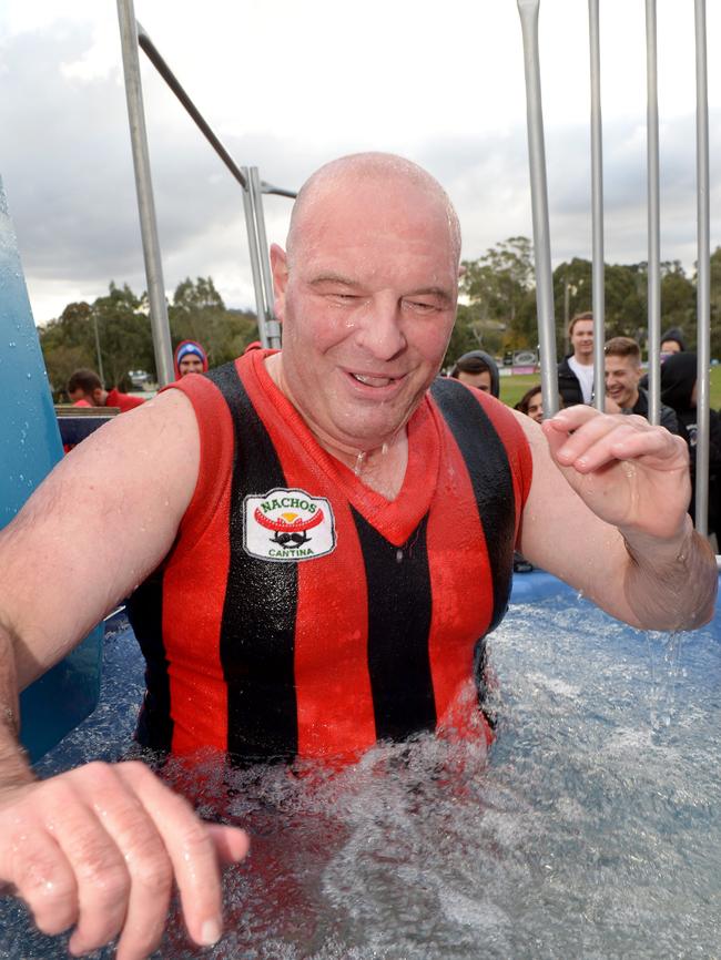 Blackburn president Matt Breen after being dunked. Picture: Steve Tanner