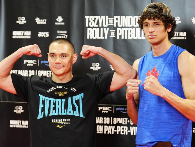 Tim Tszyu takes on the Towering Infermo on Sunday in Las Vegas. Picture: Louis Grasse/Getty Images